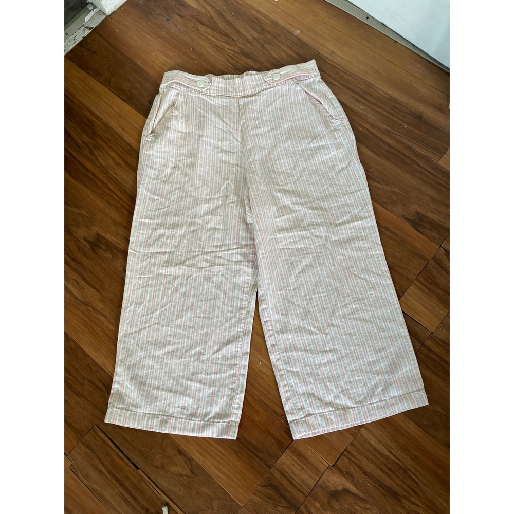 Croft & Barrow Pink Tan‎ Striped Linen Blend Wide Leg Crop Pants Womens L